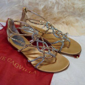 RENE CAOVILLA gold silver stain/lamb strass sandal